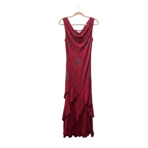 Y2K, 99’s Burgundy Beaded Cowl Neck Whimsygoth Dress Size M